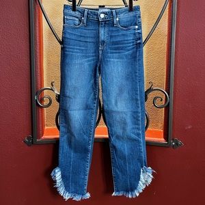 Paige Blue Diagonal Fringe Jeans